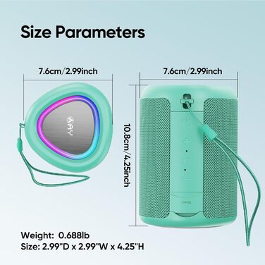 Портативна Bluetooth колонка AY з підсвічуванням, IPX5, 24 годин роботи, AUX/TF, стерео-паринг, для дому та відпочинку (світло-зелена)