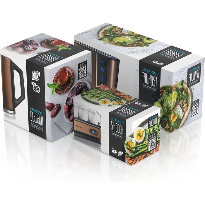 Набір чайник та тостер Rendo з нержавіючої сталі та міді: чайник 1.5л з контролем температури та функцією підтримки тепла, тостер на 4 тости з дисплеєм та 6 рівнями підсмажування, підставка для бургерів