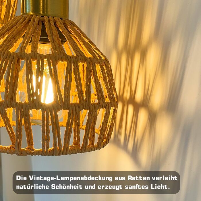 Стійка лампа ShineMuse Boho з ротангу, чорна, вінтаж, 170 см, 3 E27, LED, диммер, для вітальні