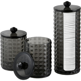 Контейнер для ватних паличок та дисків 3 STK з кришкою, чорний - органайзер для ванної кімнати, PP-матеріал, дизайн 