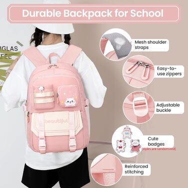 Дитячий рюкзак IvyH для дівчаток – велика місткість, водонепроникний, ідеальний для школи (2-6 клас), рожевий