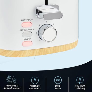 Набір чайник та тостер KHG | 2200W та 800W | 1.7л чайник, 2 тости | З фільтром від накипу та підсвічуванням крихт | Кухонний набір білий з імітацією дерева