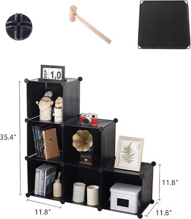 YCOCO Storage Shelf with 6 Cube Shelves, Bookshelf, Bookshelf for Bedroom, Office, Dorm Room, University, Living Room, Black.