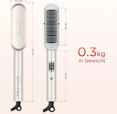 Випрямляюча щітка PARWIN PRO BEAUTY з LED-дисплеєм, захистом від опіків та 4 температурними режимами (срібна)