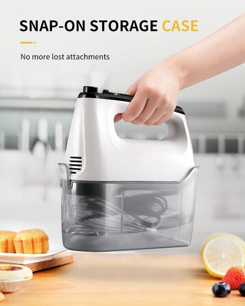 Електричний ручний міксер 6 швидкостей з турбо-режимом, без розбризкування, 400W, тихий мотор, білий, з аксесуарами з нержавіючої сталі