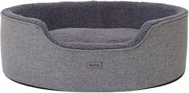 Lionto Dog Bed with Reversible Cushion and Washable Cover, Stable Dog Basket with Anti-Slip Studs, 92x72 cm, Cozy Pet Bed for Dogs and Cats with Plush, Grey