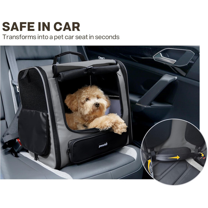 Рюкзак-переноска для котів та маленьких собак Pecute, великий, з вентиляцією, для подорожей, піших прогулянок, кемпінгу, ергономічний дизайн, темно-зелений (сірий)