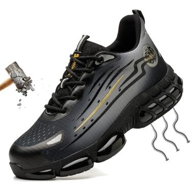 Робочі черевики AIMAYEE з металевим носком: легкі, дихаючі, для жінок та чоловіків, сірі та чорні, розмір 41 EU