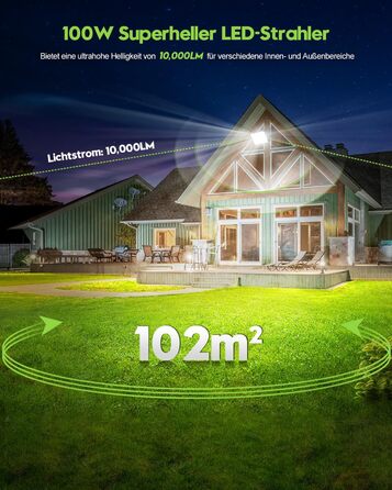 LED прожектор Sararoom 100 Вт 10000 Лм, 156 LED, холодне біле світло 6500K, IP65, водонепроникний для вулиці, саду, гаража, двору, комплект 2 шт.