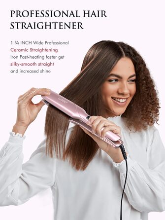 LANDOT Професійний випрямляч для волосся з керамічним покриттям 45 мм, 12 температурних режимів (120–230°C), рожеве золото