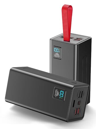 Портативний зарядний акумулятор Upgrade 90000mAh з LED дисплеєм, USB-C, 5 виходами та 2 входами, 30W PD, червоний