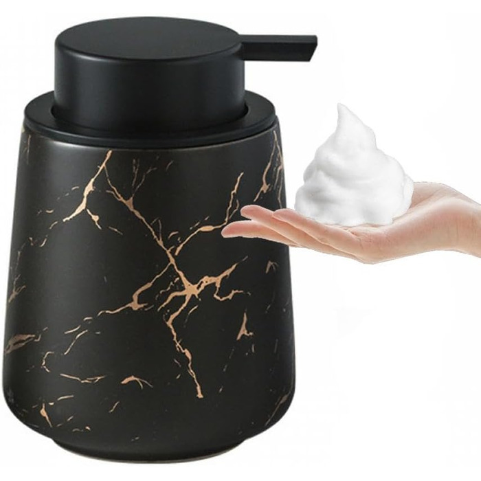 Дозатор мила для кухні XUDREZ, керамічний, 380 мл, наповнюваний, чорний мармуровий візерунок