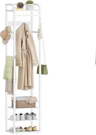Настінна вішалка для одягу з 4 полицями та 13 гачками, 30 x 40 x 186 см, біла