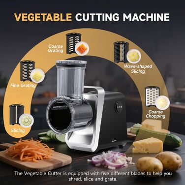 М'ясорубка електрична Hanchen 4-в-1 з насадками для ковбас та кубебе, 3 диски (3.5/5/7 мм) та овочерізка