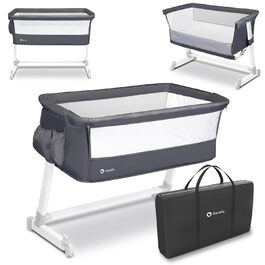 Lionelo Theo 2in1 Baby Cot, Travel Cot for Baby, Crib for Baby from Birth up to 9 kg, Height Adjustment, Recline Adjustment, Foldable Side Rail, Mattress, Mosquito Net (Dark Grey) Dark Grey 1 Piece (1-Pack)