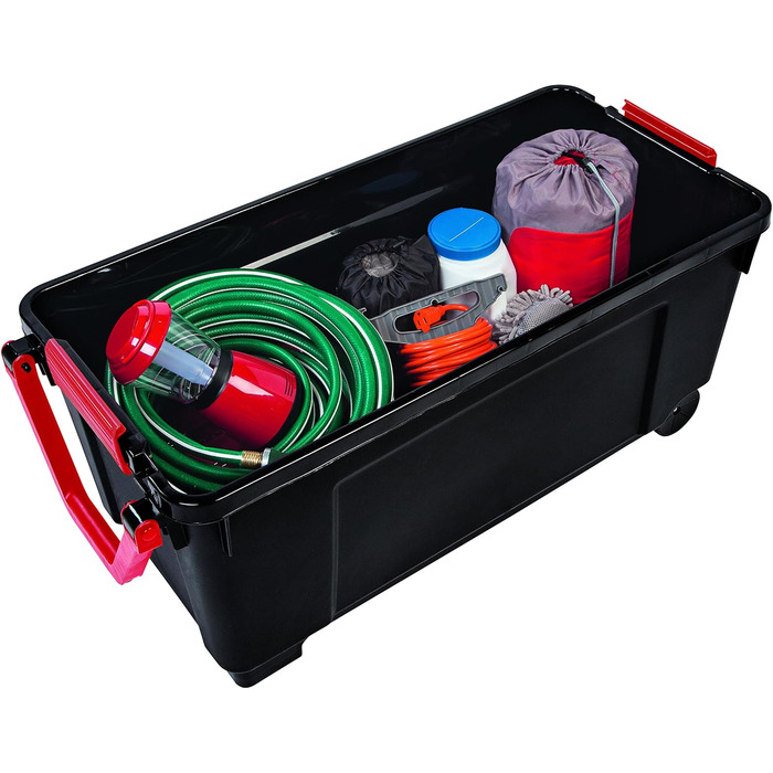 Iris Ohyama Large Plastic Storage Box, 170 L Garage Storage Box, BPA-Free, SIA-1000, Black, Stackable, Clasp Fasteners – B104 x T50 x H50 cm