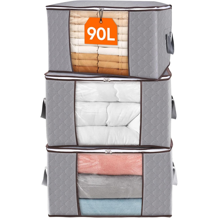 Органайзер для зберігання речей Lifewit (3 шт, 90л) - коробки для білизни, одягу, постільної білизни, сірого кольору