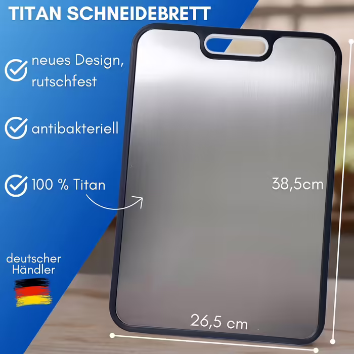 Titan Cutting Board - Antibacterial, Nickel-Free, Hygienic | Large Kitchen Board with a New Design | Durable, Non-Slip | 100% Titanium Cutting Board Perfectly Processed and Knife-Friendly