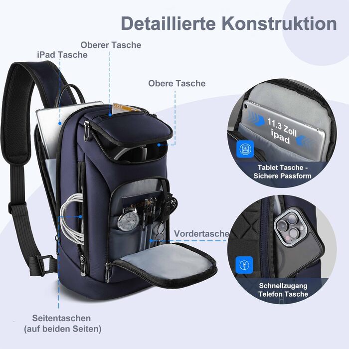 Чоловіча сумка-слінг через плече hk Crossbody, водовідштовхуюча нагрудна сумка з відділенням для планшета iPad 11.3