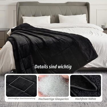 Обтяжілена ковдра Wemore Sherpa Fleece для дорослих, двостороння плюшева фланелева ковдра, 6.8 кг, 150x200 см, чорна