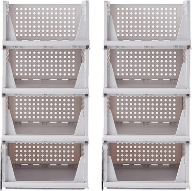 RMAN 8-Piece Stackable Folding Closet Storage Boxes, Closet Organizer Drawers, Plastic Storage Crates for Home, Bedroom, Kitchen - White