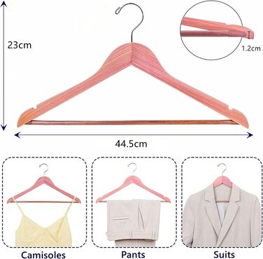 Amber Home 10-Piece 17.5-inch Cedar Wood Clothes Hangers with Non-Slip Notch, Natural Cedarwood Hangers with Round Bar for Suit, T-Shirt, Shirt, Jacket, Coat, Dress, Pants