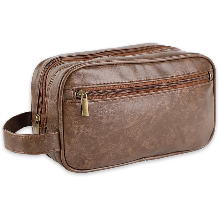 Чоловіча косметичка Kulturbeutel з водонепроникного PU-шкіряного матеріалу, двошарова, для подорожей та спорту (темно-коричнева)