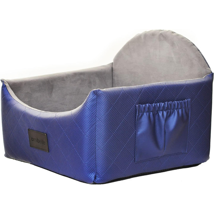 Автокрісло для собак 2в1 | Універсальне автоліжко для собак та котів | Миється, штучна шкіра, плюш, 48x48 см, блакитне