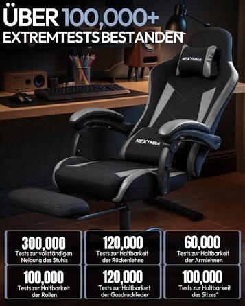 Геймерське крісло Nexthra Ergonomisch з підставкою для ніг, до 180 кг, чорне. Регульована спинка 150°, для геймінгу та офісу
