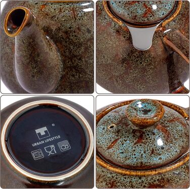 Teapot with infuser, Swansea Sea Green 1.1 L with filter, made of porcelain by URBAN LIFESTYLE, a drip-free teapot. Teapot with infuser, porcelain