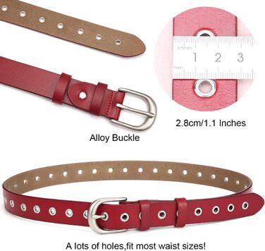 Жіночий шкіряний ремінь з металевою пряжкою для джинсів Dreess, ширина 1.1 см (XS:85 см, підходить для обхвату талії 60-74 см), колір: червоний