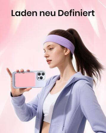 Power Bank Riapow 10000mAh з бездротовою зарядкою, PD 20W, USB-C, LED-індикатор (Рожевий)