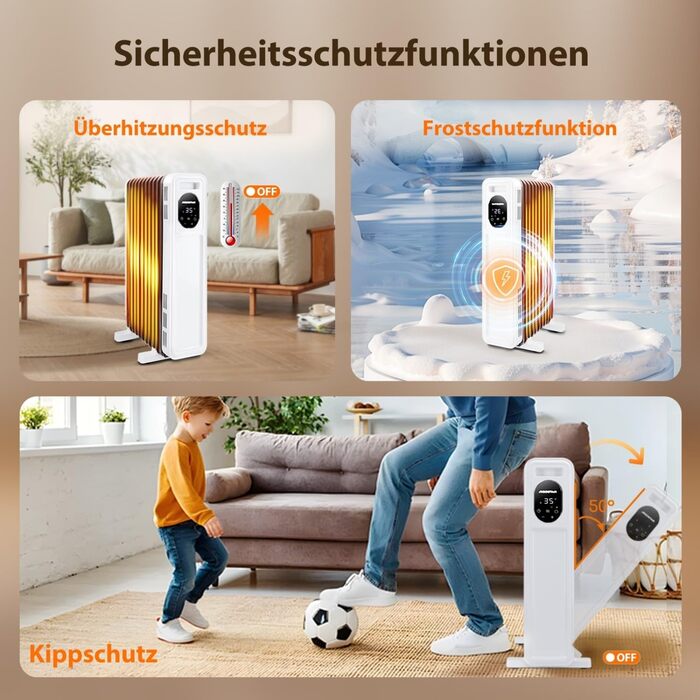 Електричний масляний радіатор Aigostar Snug X2 2500W з пультом керування, термостатом, 3 режимами, таймером, LED-дисплеєм, захистом від перекидання та перегріву