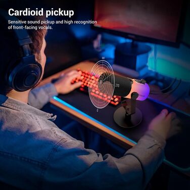 Ігровий мікрофон FDUCE з USB/XLR підключенням, RGB-підсвічуванням та регулятором посилення для стрімінгу, запису подкастів та співу
