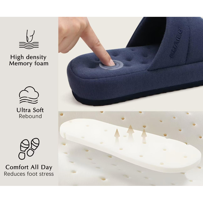 Чоловічі домашні тапочки KuaiLu, стильні, з плетінням, з м'якою устілкою з піною Memory Foam, для дому та вулиці, темно-синій, 44 EU