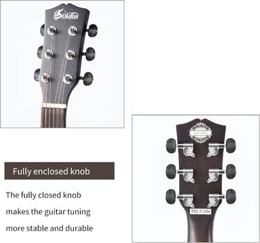 Акустична гітара Soldin 40 дюймів Premium з масивної соснової верхньої деки. Комплект: гітара, підставка, тюнер, ремінь, каподастр, струни, серветка для чищення, медіатори (Чорний)