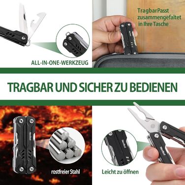 9-in-1 Mini-Multitool with Needle-Nose Pliers, Scissors, SIM Extractor, and Screwdriver - For Travel, EDC, TSA Approved, Blade-Free (Mini Sailor Lite) (Sailor S11-black)