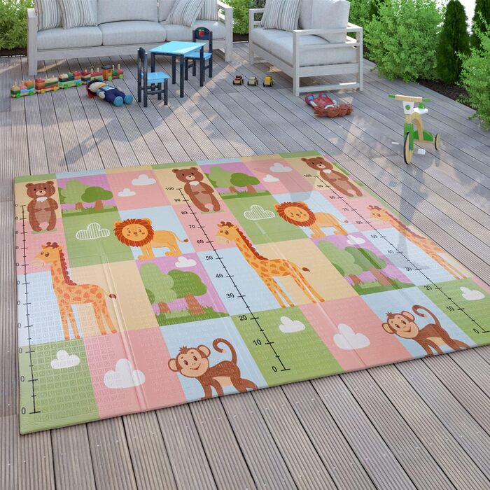 Paco Home дитячий ігровий килимок-мат складний, двосторонній, з тваринами, 150x200 см, різнокольоровий