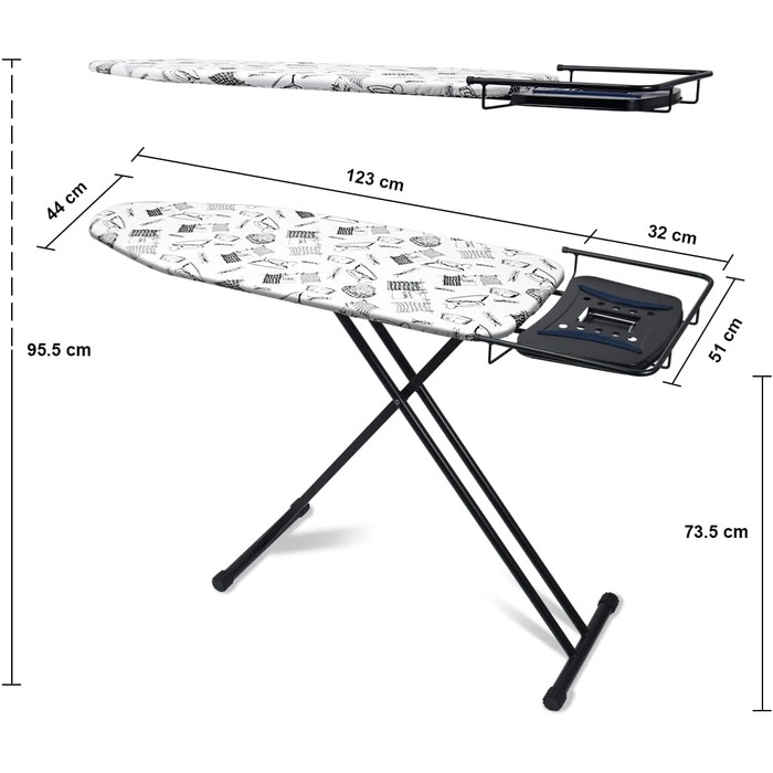 Прасувальна дошка Duwee Extra велика з парогенератором, термостійке покриття, регульована висота, стабільні ніжки, складна, 122 x 43 см (Біла)