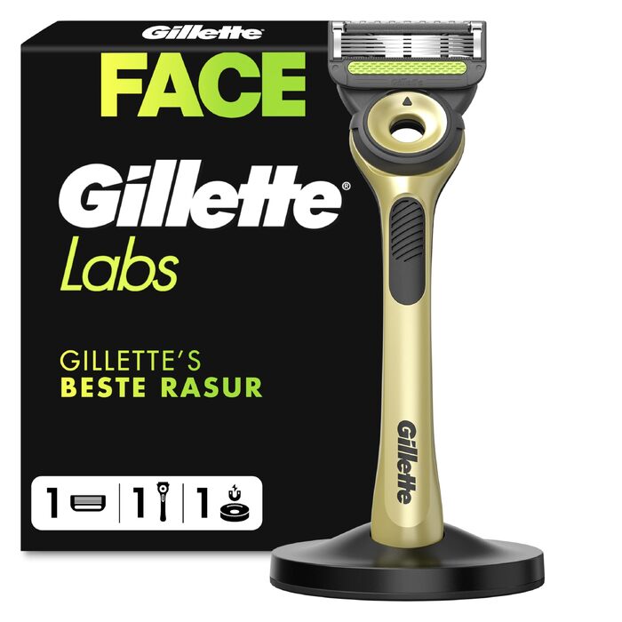 Чоловіча бритва Gillette Labs з ексфоліаційною смужкою Champion Gold, багаторазовий станок та 1 змінна касета для комфортного гоління обличчя