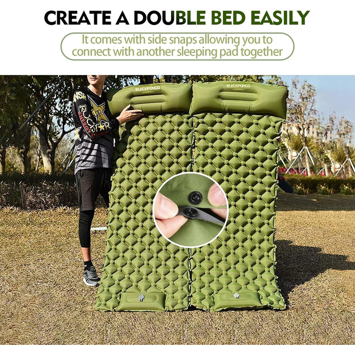 Ultralight Camping Sleeping Pad with Built-in Pillow & Foot Pump - Inflatable Air Mattress for Camping, Backpacking, Hiking, Travel & Tent Use (Gray, Double Size)