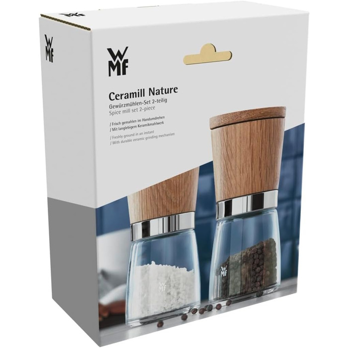 Набір для солі та перцю WMF Ceramill Nature (2 шт.), дерев'яна, без наповнювача, для солі, перцю, чилі, керамічний жорно, млин для спецій
