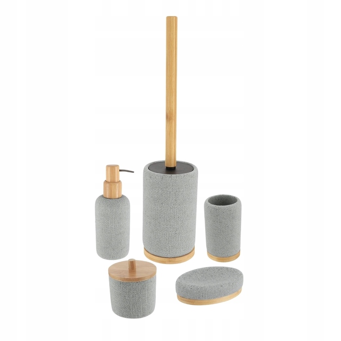 Набір аксесуарів для ванної кімнати (5 предметів), сірий, з бамбуком, міцний та довговічний