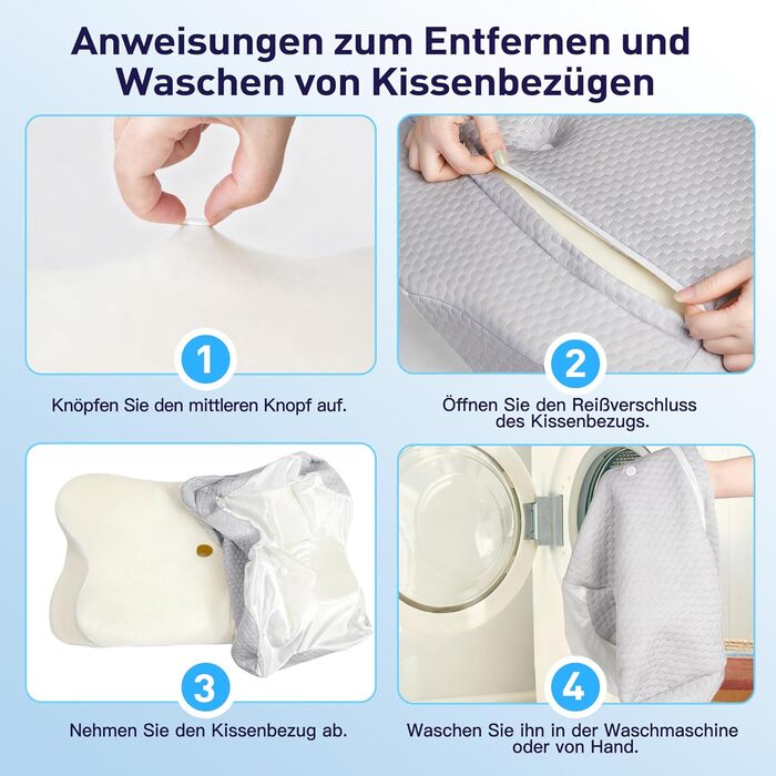 Подушка для шиї Fwoueot з піною з пам'яті, ортопедична, для сну на боці, спині та животі, блакитна