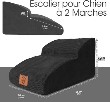 Східці для собак Zvonema з 2 ступенів, пандус для собак з губки високої щільності 30D, антиковзні сходи для собак зі знімним та пральним чохлом, для літніх / поранених тварин, чорного кольору