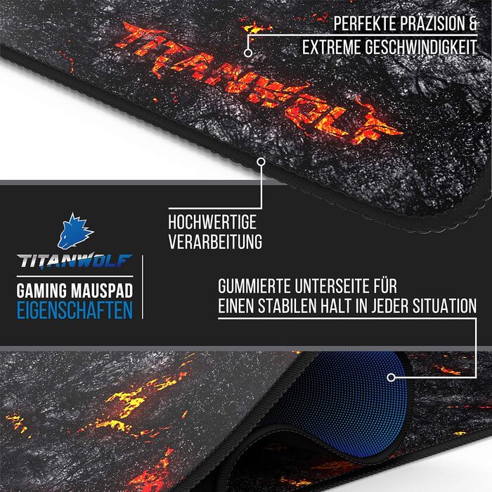 Миша для геймінгу TITANWOLF XXXL 1200x400 мм з малюнком Lava - великий килимок для миші, підвищена точність