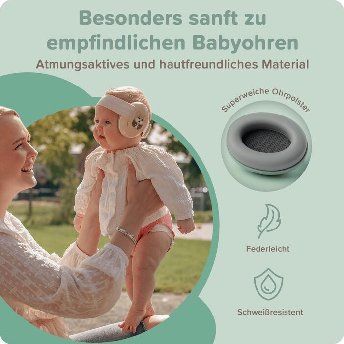 Навушники шумоізоляційні дитячі 3-48 місяців - захист слуху для малюків 25dB, шумопоглинання - м'які дитячі навушники з еластичним регульованим обручем (зелені)
