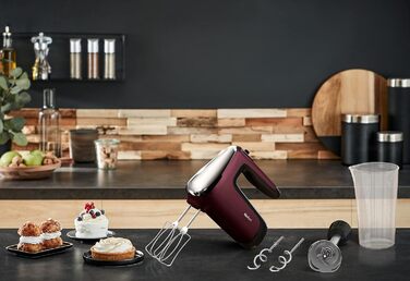 Міксер ручний Tefal Powermix Silence HT6525, 600 Вт, 5 швидкостей + турбо, червоний, 2 вінчики та 2 гачки з нержавійки, насадка-блендер, комплект