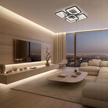 Сучасна стельова LED-люстра LEDLUX, чорна, на 6 точок, з пультом керування, 81 Вт