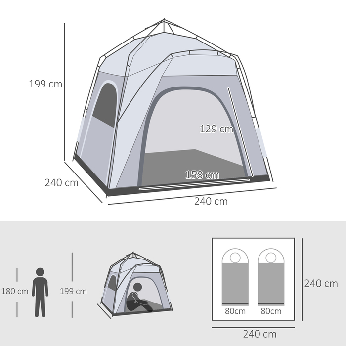 Outsunny Dome Tent for 4 People - Lightweight, Stable, Waterproof, UV 50+ Pop-Up Camping Tent with Hooked Door, Window, and Groundsheet. Family Tent with 1000mm Water Column. Tent for Camping, Travel, Trekking, Garden | Aosom